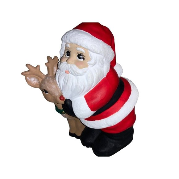 Hand Panted Santa and Rudolph Ceramic Figurine - Picture 2 of 8